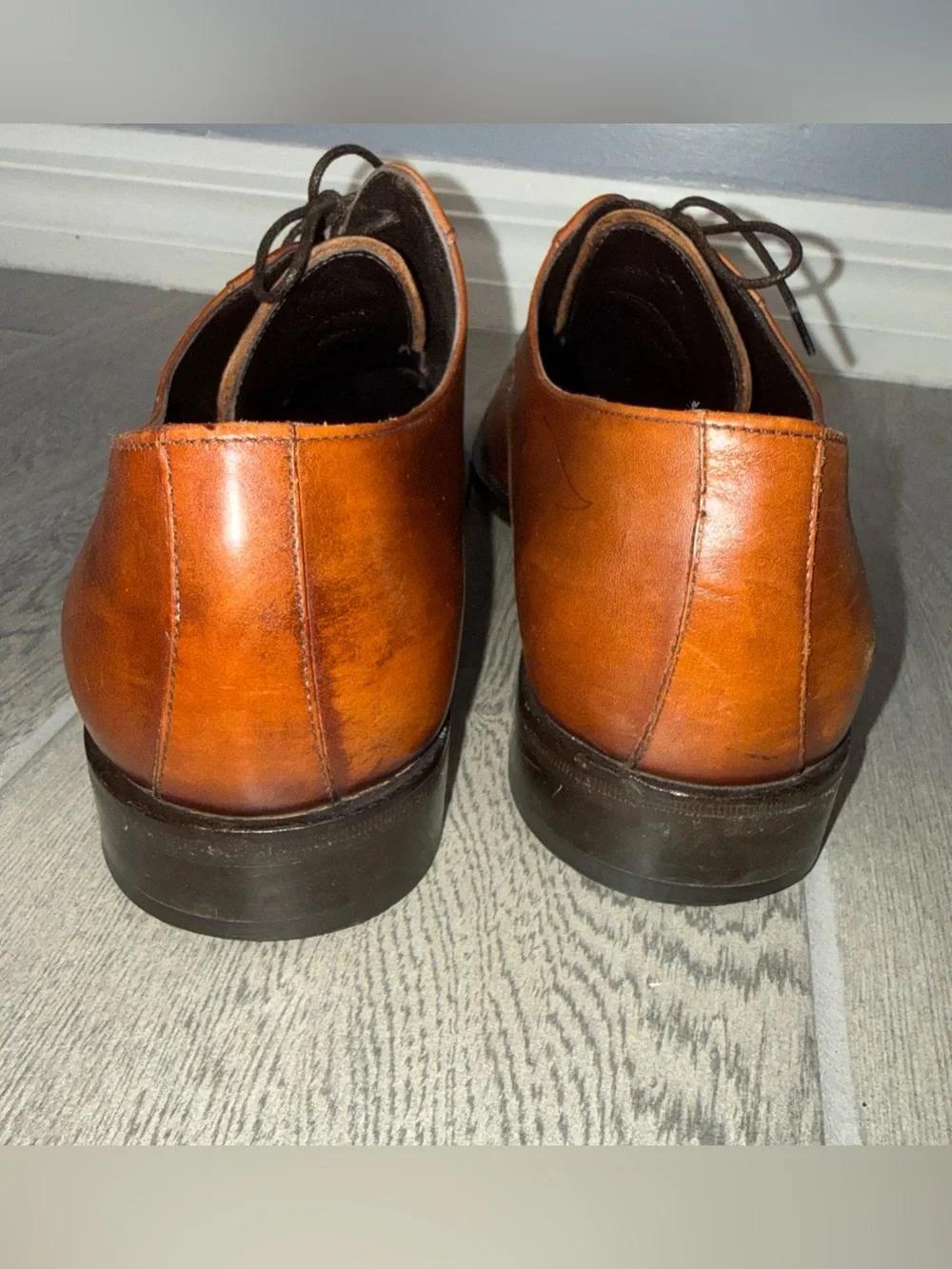 Ermenegildo Zegma Leather Apron Toe Derby Shoes 10D Cognac Brown Old Money *READ